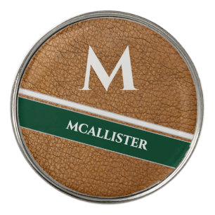 Vintage Clubhouse Custom Leather Pattern Monogram Golf Ball Marker