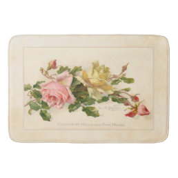 Vintage Cluster of Pink and Yellow Roses Bathroom Mat