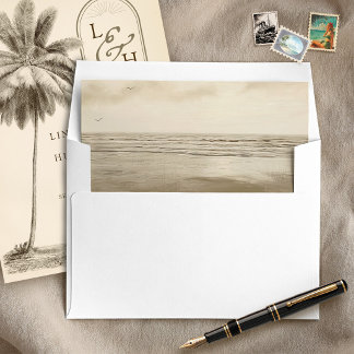 Vintage Coastal Beach Landscape Painting Wedding Envelope Liner