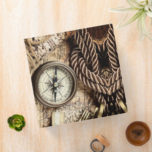 Vintage coastal beach nautical antique compass 3 ring binder