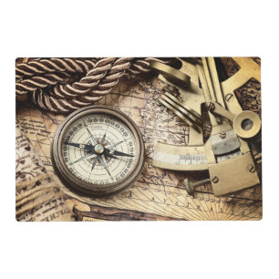 Vintage coastal beach nautical antique compass placemat