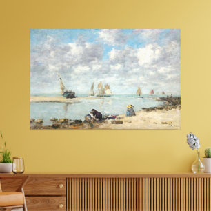 Vintage Coastal Beach Scene Seaside Sailboats Canvas Print