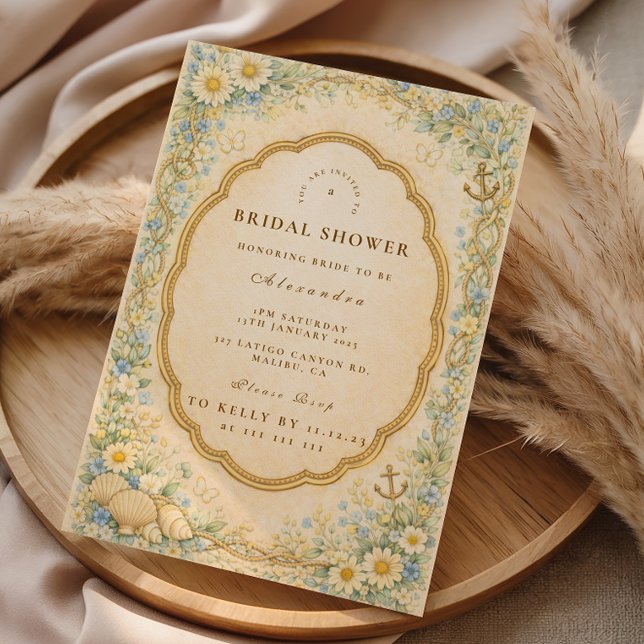Vintage Coastal Daisy Bridal Shower Invitation (Creator Uploaded)
