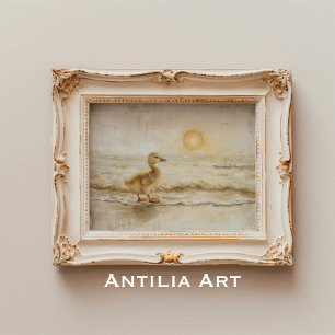 Vintage Coastal Duckling Painting Seascape Beach Poster