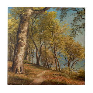 Vintage Coastal Forest Oil Painting Print Ceramic Tile