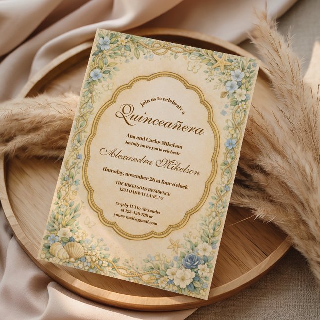 Vintage Coastal Garden Quinceañera Invitation (Creator Uploaded)