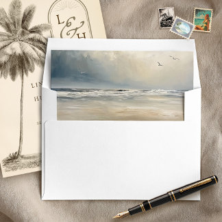 Vintage Coastal Landscape Painting Beach Wedding Envelope Liner