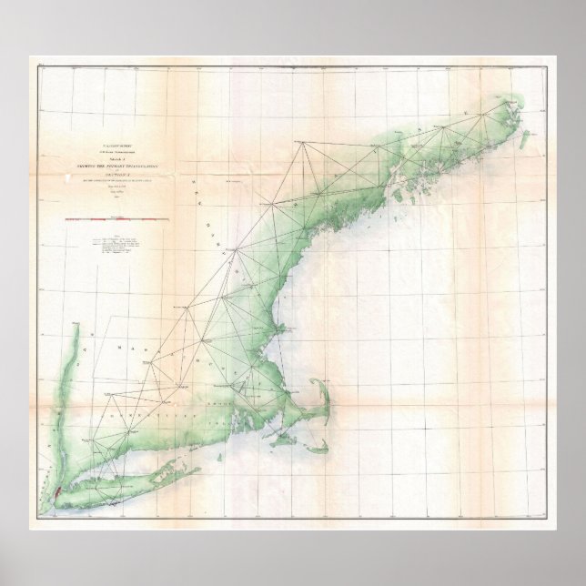 Vintage Coastal Map of New England (1864) Poster (Front)