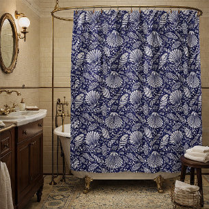 Vintage Coastal Ocean Beach Seashells Pattern Shower Curtain