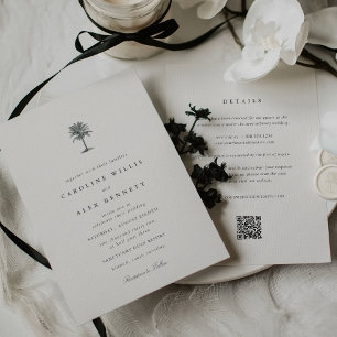 Vintage Coastal Palm Tree All in One Wedding Invitation