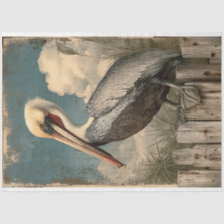 Vintage Coastal Pelican Decoupage Tissue Paper