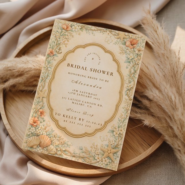 Vintage Coastal Seashell Bridal Shower Invitation (Creator Uploaded)