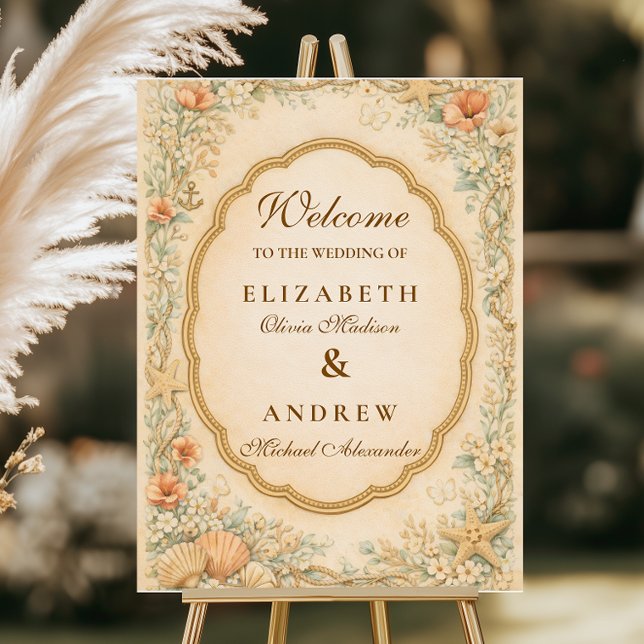 Vintage Coastal Seashell Garden Wedding Foam Board (Creator Uploaded)