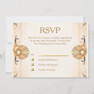 Vintage Coastal Seashell Luxury Wedding rsvp Invitation