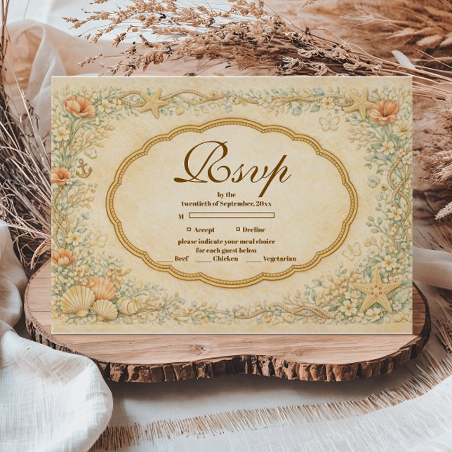 Vintage Coastal Seashell Quinceañera RSVP Card (Creator Uploaded)