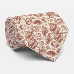 Vintage Coastal Seashell Toile in Warm Earth Tones Neck Tie