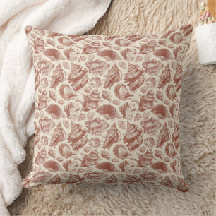 Vintage Coastal Seashell Toile in Warm Earth Tones Throw Pillow