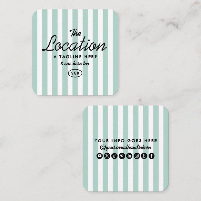 Vintage Coastal Striped Square Business Cards (Front/Back)