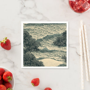 Vintage Coastal Waves Sage Green Napkins