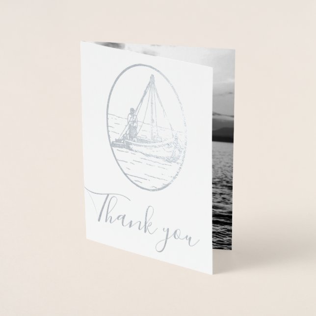 Vintage Coastal Wedding  - Thank you Foil Card (Front)