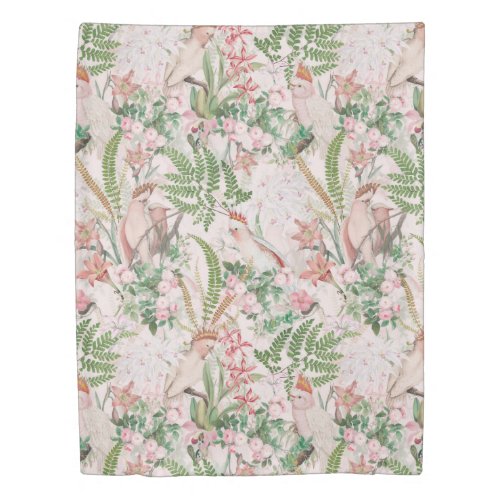 Vintage Cockatoo Jungle Pattern Blush Duvet Cover