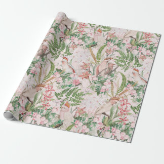 Vintage Cockatoo Jungle Pattern Blush Wrapping Paper