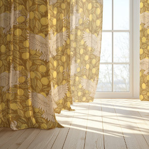 Vintage Cockatoo Lemon Tree Warm Earthy Sheer Curtains