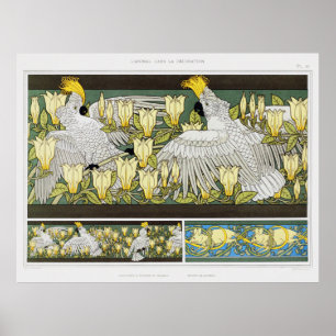 Vintage Cockatoos, Magnolia & White Mice Poster