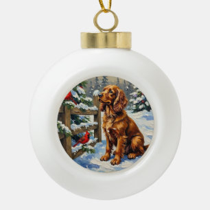 Vintage Cocker Spaniel and Cardinals Christmas Ceramic Ball Christmas Ornament