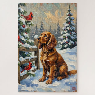 Vintage Cocker Spaniel and Cardinals Christmas Jigsaw Puzzle