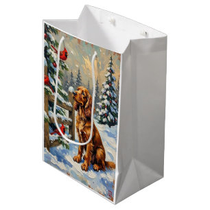Vintage Cocker Spaniel and Cardinals Christmas Medium Gift Bag