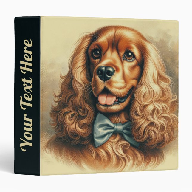 Vintage Cocker Spaniel Oil Painting 3 Ring Binder (Front/Spine)