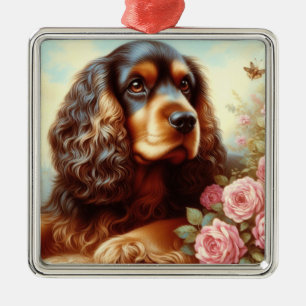 Vintage Cocker Spaniel Painting Metal Ornament