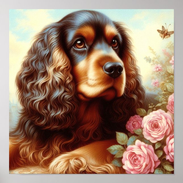Vintage Cocker Spaniel  Painting Poster (Front)