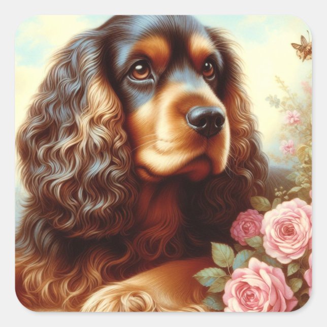 Vintage Cocker Spaniel  Painting Square Sticker (Front)