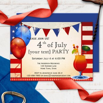 Vintage Cocktail 4th Of July Party Invitation by sunnysites at Zazzle