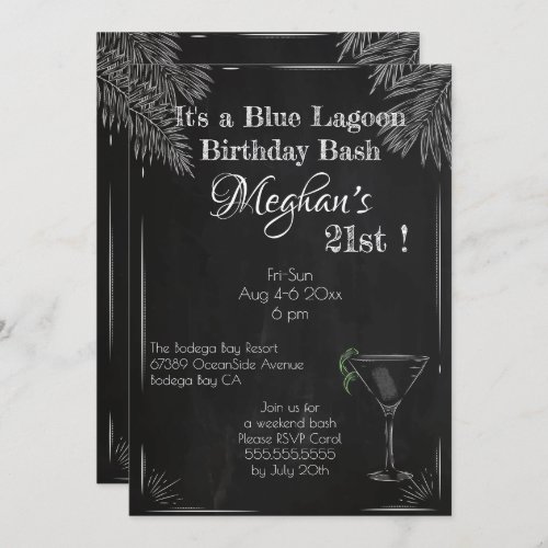 Vintage Cocktail Blue Lagoon Birthday Bash Invitation