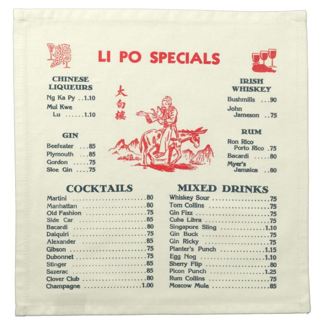 Vintage Cocktail Menu Napkin (Front)
