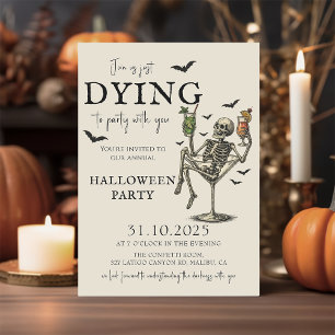Vintage Cocktails and Costume Halloween Party Inv Invitation