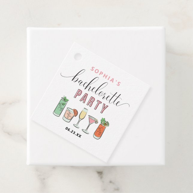 Vintage Cocktails Bachelorette Party Favor Tag (In Situ)