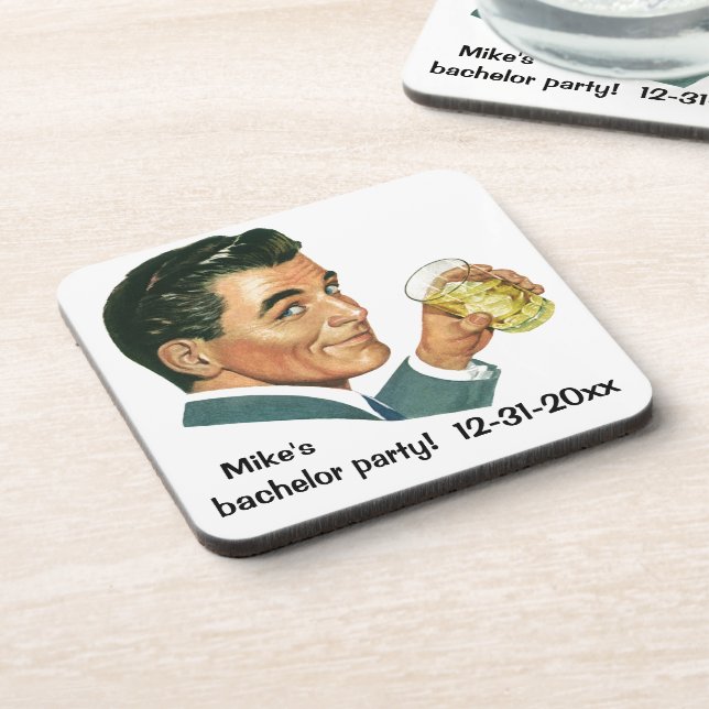 Vintage Cocktails Beverages, Man Drinking Drinks Beverage Coaster (Left Side)