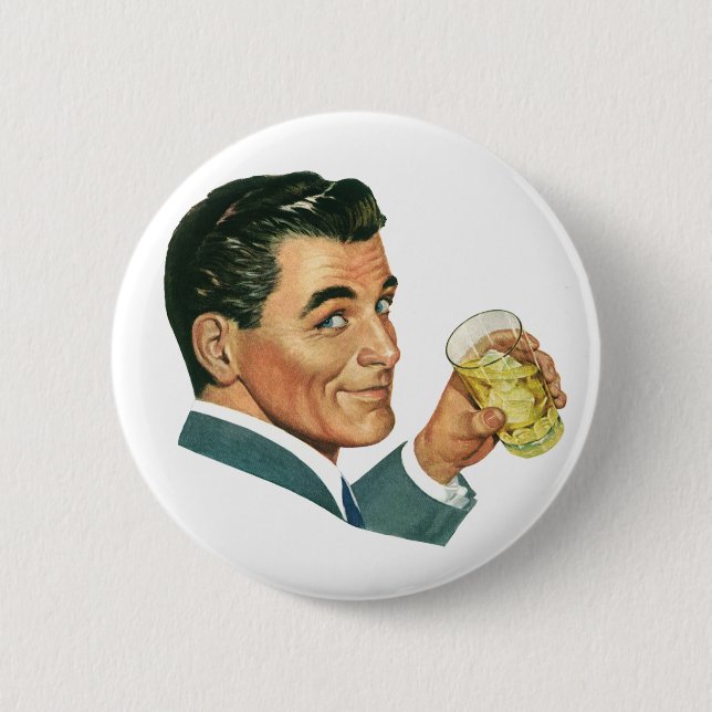 Vintage Cocktails Beverages, Man Drinking Drinks Button (Front)