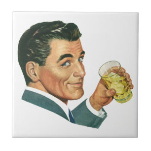 Vintage Cocktails Beverages, Man Drinking Drinks Ceramic Tile
