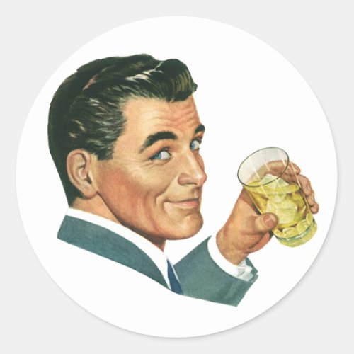 Vintage Cocktails Beverages Man Drinking Drinks Classic Round Sticker