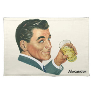 Vintage Cocktails Beverages, Man Drinking Drinks Cloth Placemat