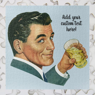 Vintage Cocktails Beverages, Man Drinking Drinks Jigsaw Puzzle