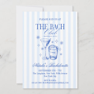 Vintage Cocktails Club Bachelorette Party Blue Invitation