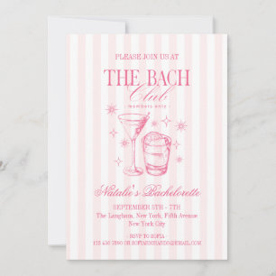 Vintage Cocktails Club Bachelorette Party Pink Invitation