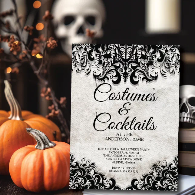 Vintage Cocktails & Costumes Halloween Party Invitation | Zazzle