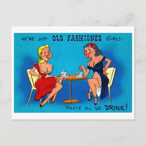 Vintage Cocktails Old Fashioned Girls Postcard
